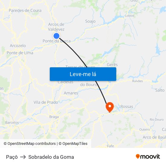 Paçô to Sobradelo da Goma map