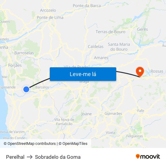 Perelhal to Sobradelo da Goma map