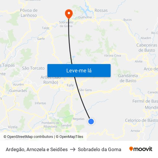 Ardegão, Arnozela e Seidões to Sobradelo da Goma map