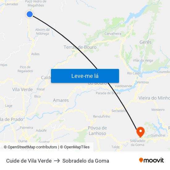 Cuide de Vila Verde to Sobradelo da Goma map