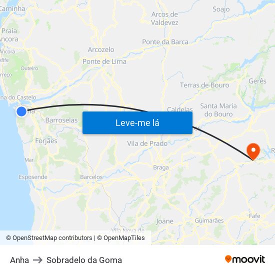 Anha to Sobradelo da Goma map