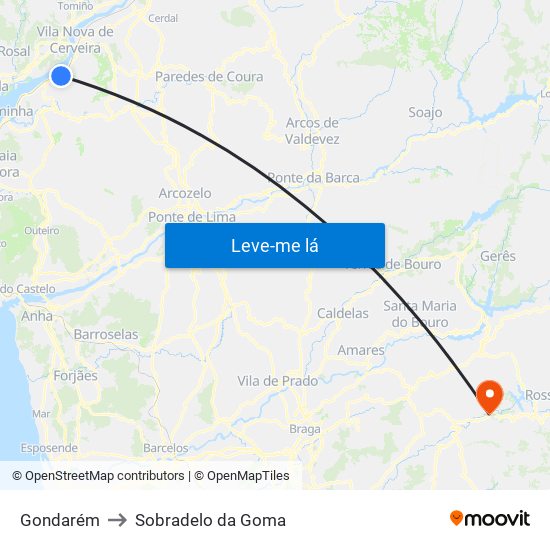 Gondarém to Sobradelo da Goma map