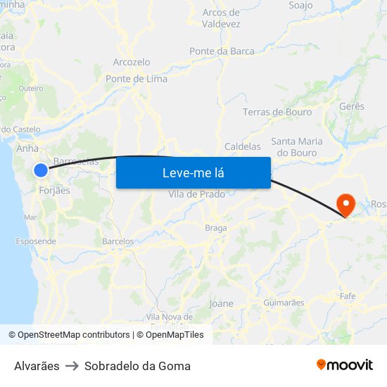 Alvarães to Sobradelo da Goma map