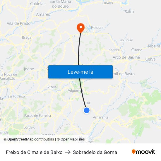 Freixo de Cima e de Baixo to Sobradelo da Goma map