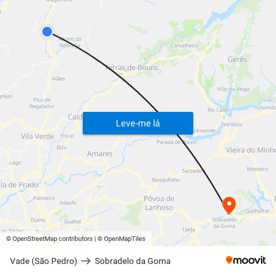 Vade (São Pedro) to Sobradelo da Goma map