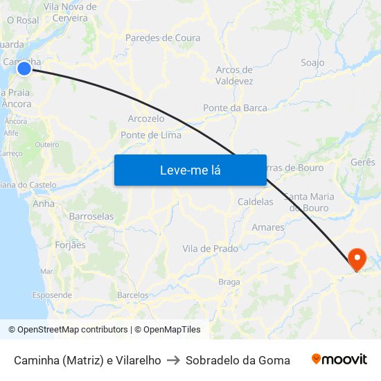 Caminha (Matriz) e Vilarelho to Sobradelo da Goma map