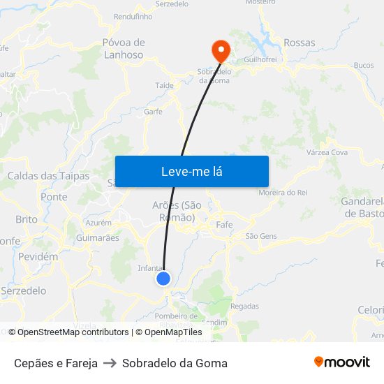 Cepães e Fareja to Sobradelo da Goma map