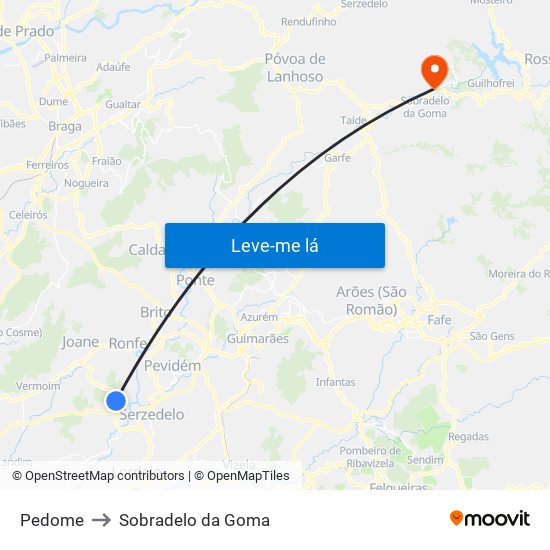 Pedome to Sobradelo da Goma map