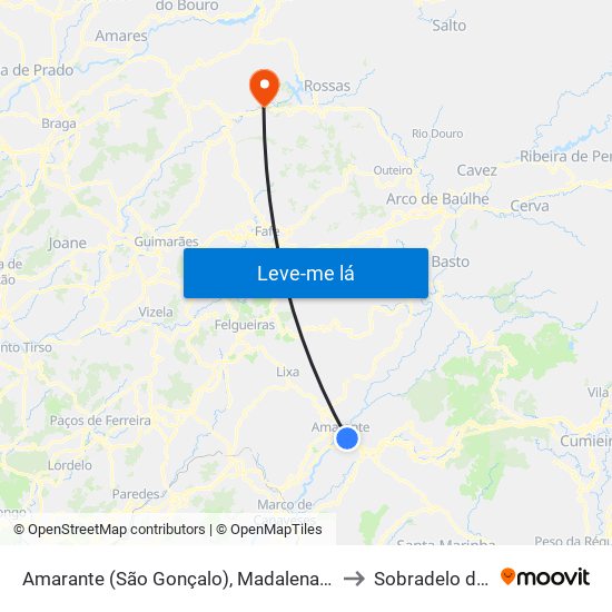 Amarante (São Gonçalo), Madalena, Cepelos e Gatão to Sobradelo da Goma map