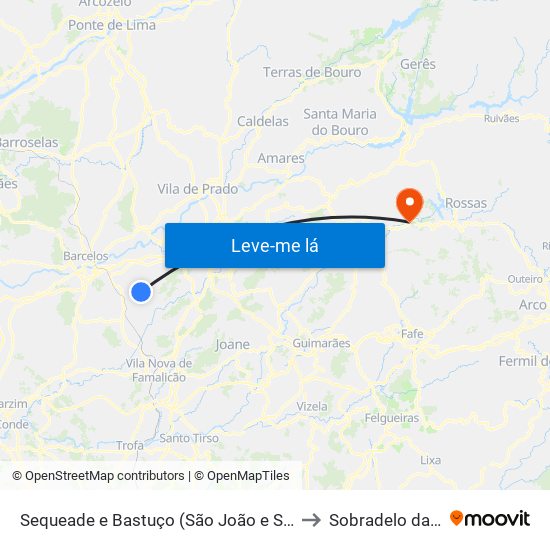 Sequeade e Bastuço (São João e Santo Estêvão) to Sobradelo da Goma map