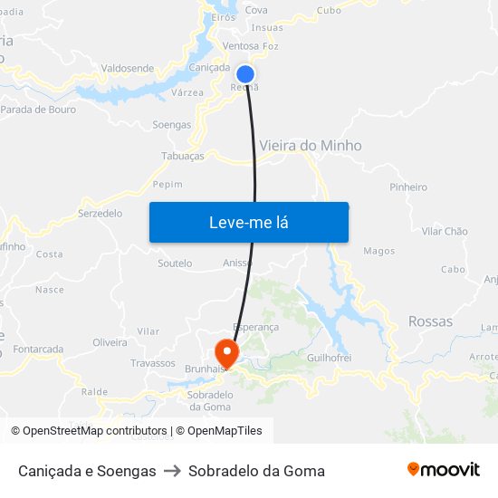 Caniçada e Soengas to Sobradelo da Goma map