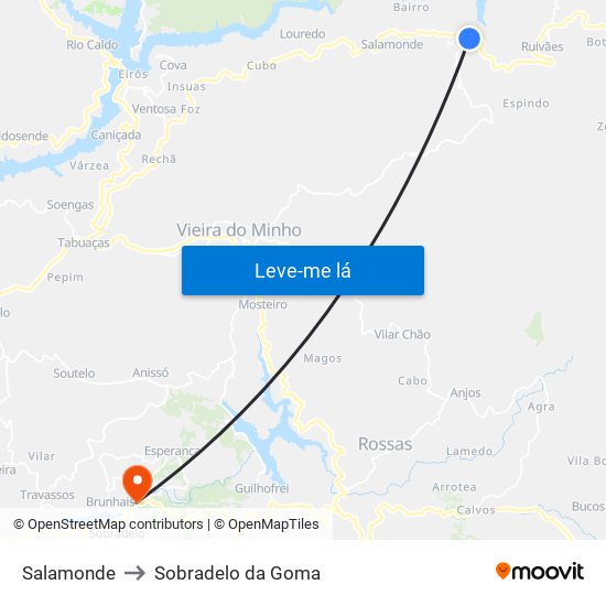 Salamonde to Sobradelo da Goma map