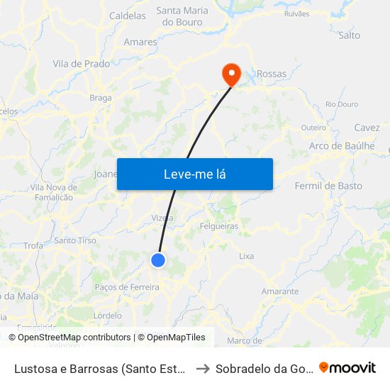Lustosa e Barrosas (Santo Estêvão) to Sobradelo da Goma map