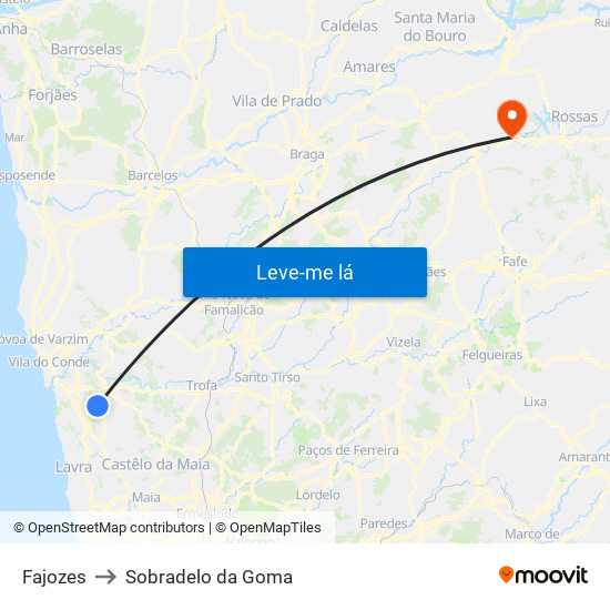 Fajozes to Sobradelo da Goma map