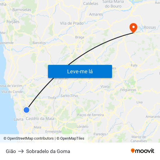 Gião to Sobradelo da Goma map