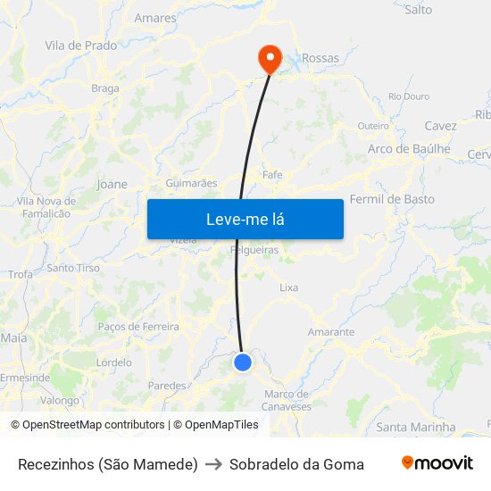 Recezinhos (São Mamede) to Sobradelo da Goma map
