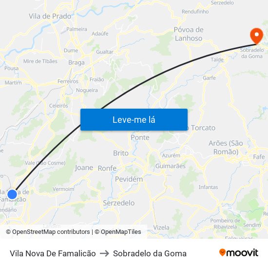 Vila Nova De Famalicão to Sobradelo da Goma map