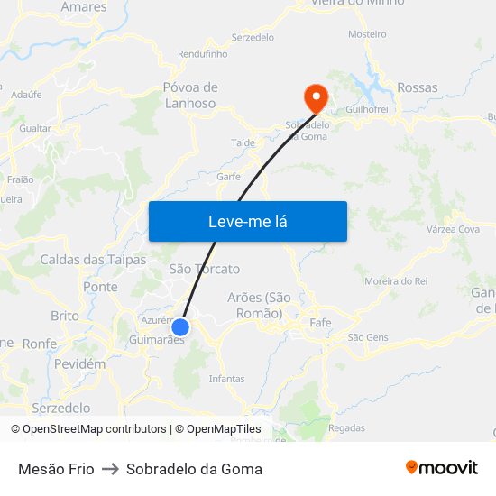 Mesão Frio to Sobradelo da Goma map