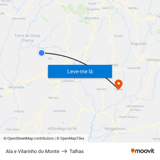 Ala e Vilarinho do Monte to Talhas map