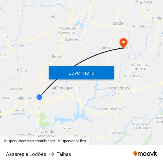 Assares e Lodões to Talhas map