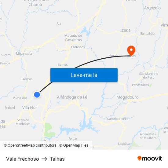Vale Frechoso to Talhas map