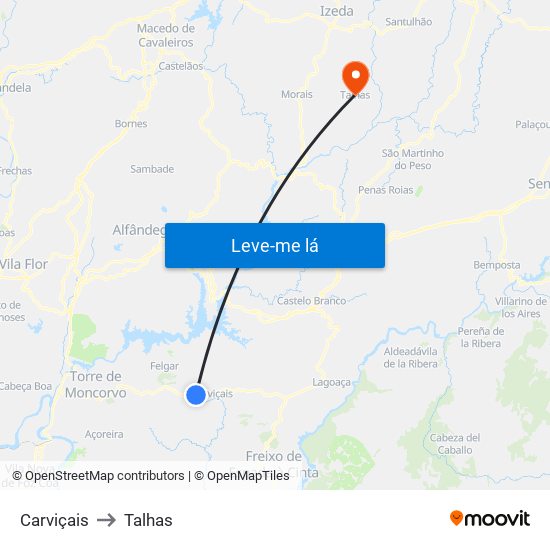 Carviçais to Talhas map