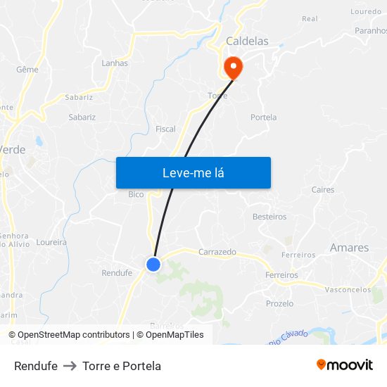 Rendufe to Torre e Portela map