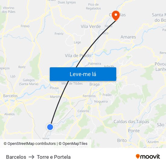 Barcelos to Torre e Portela map