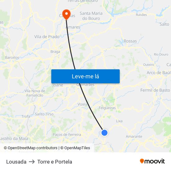 Lousada to Torre e Portela map