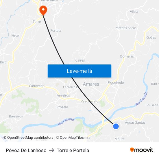 Póvoa De Lanhoso to Torre e Portela map