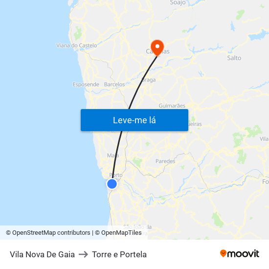 Vila Nova De Gaia to Torre e Portela map