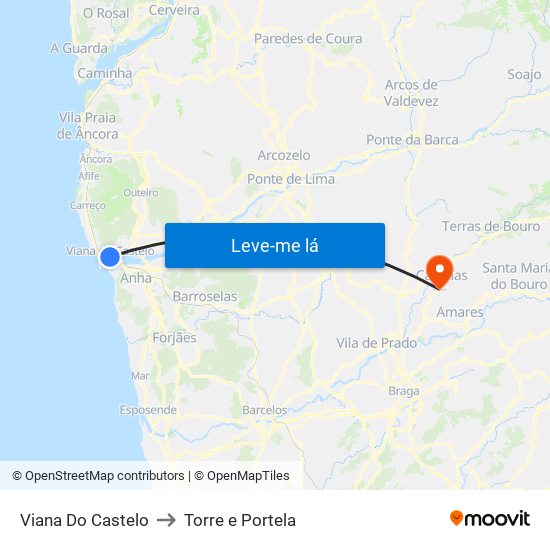 Viana Do Castelo to Torre e Portela map