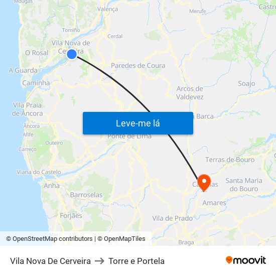 Vila Nova De Cerveira to Torre e Portela map
