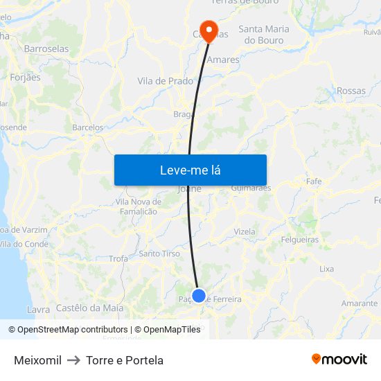 Meixomil to Torre e Portela map