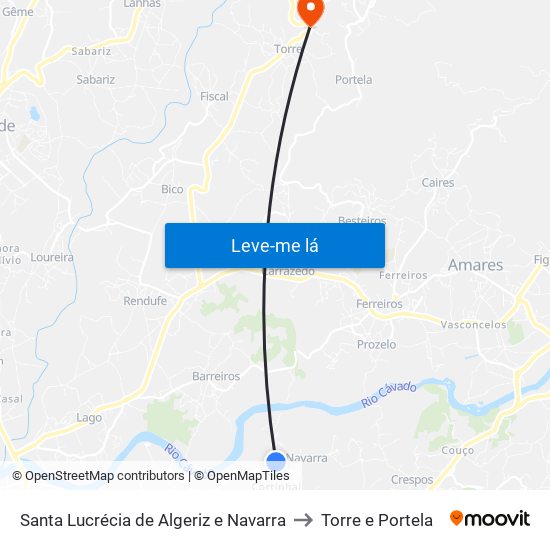 Santa Lucrécia de Algeriz e Navarra to Torre e Portela map