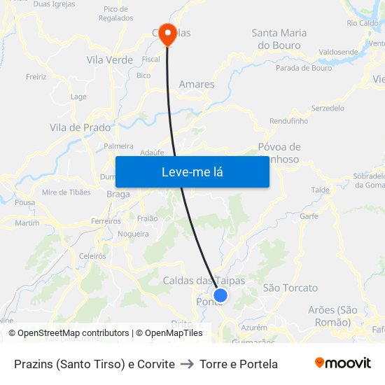 Prazins (Santo Tirso) e Corvite to Torre e Portela map