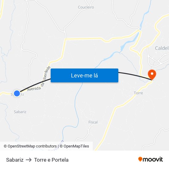 Sabariz to Torre e Portela map