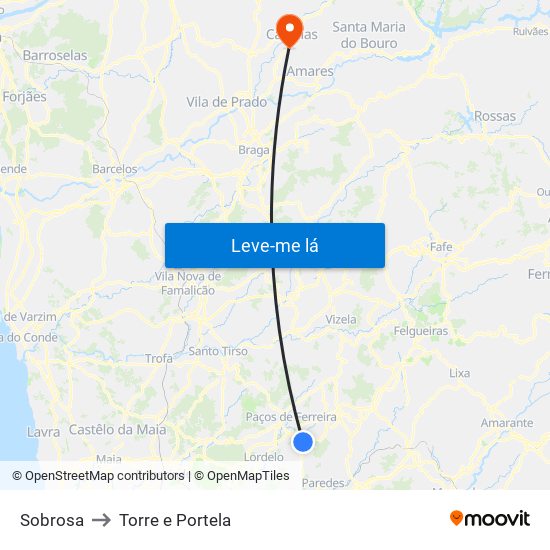 Sobrosa to Torre e Portela map