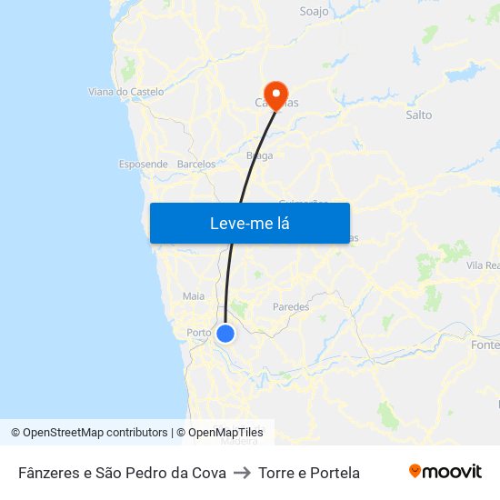 Fânzeres e São Pedro da Cova to Torre e Portela map