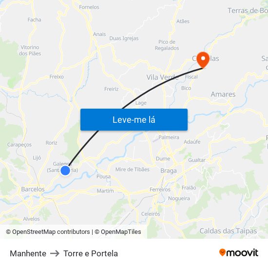 Manhente to Torre e Portela map