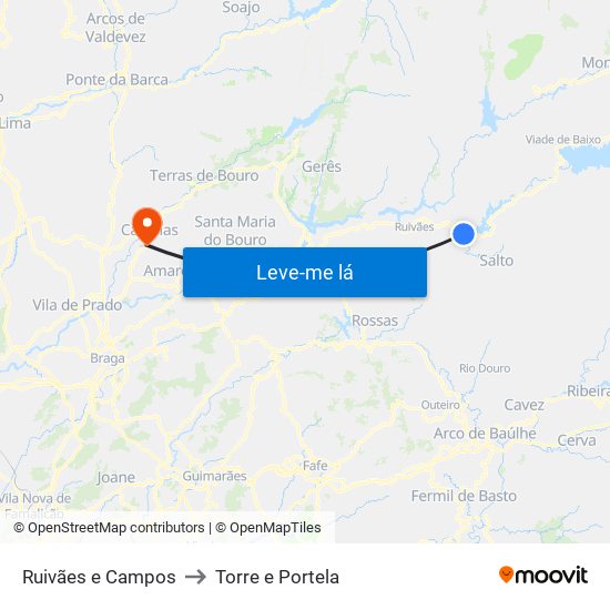 Ruivães e Campos to Torre e Portela map