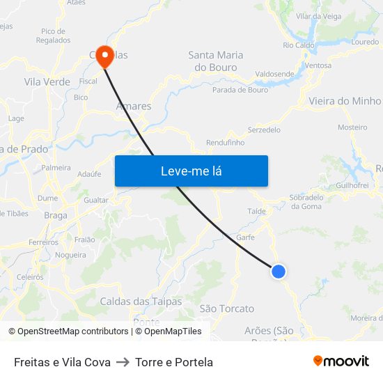 Freitas e Vila Cova to Torre e Portela map