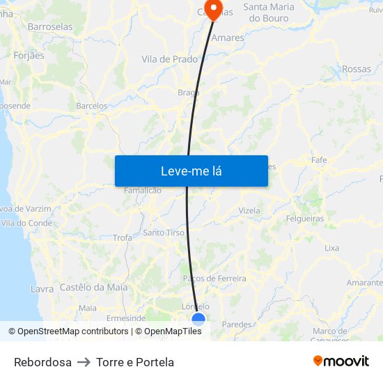 Rebordosa to Torre e Portela map