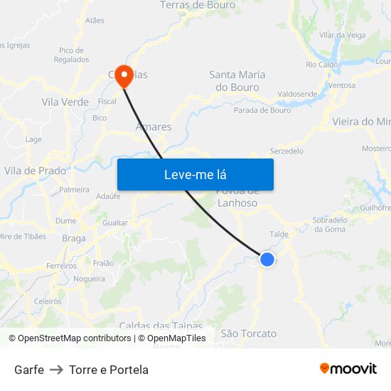 Garfe to Torre e Portela map