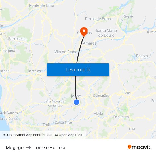 Mogege to Torre e Portela map