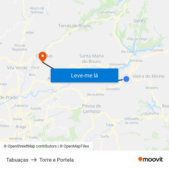 Tabuaças to Torre e Portela map