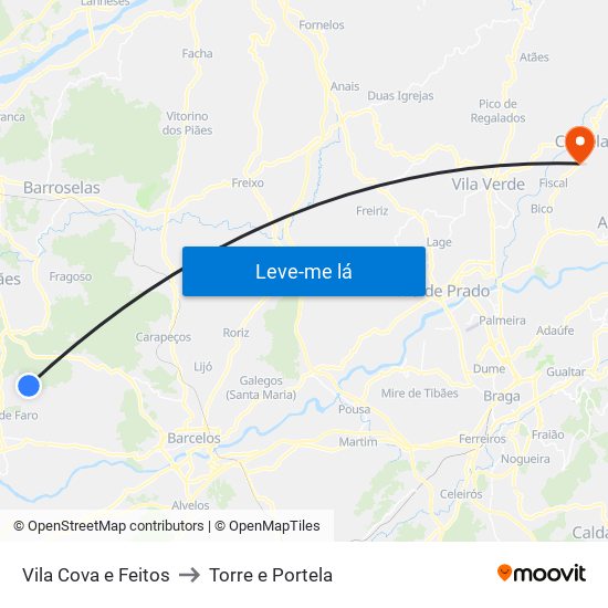 Vila Cova e Feitos to Torre e Portela map