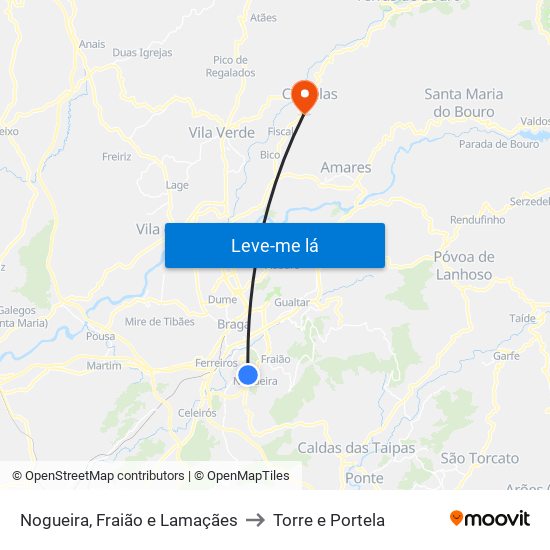 Nogueira, Fraião e Lamaçães to Torre e Portela map