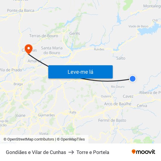 Gondiães e Vilar de Cunhas to Torre e Portela map