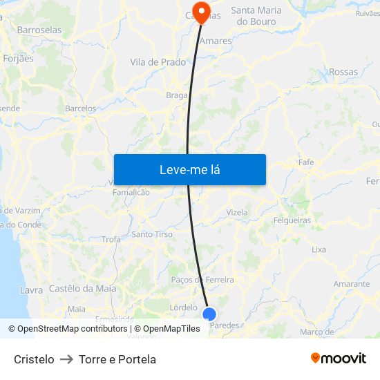 Cristelo to Torre e Portela map